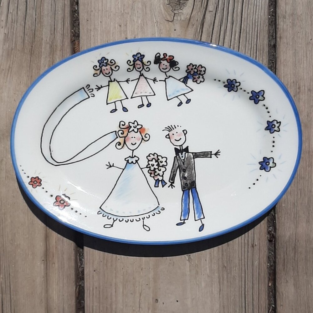 Wedding Plates Brunelli Spose Oval Dish Whimsical Made in Italy 8"x5.5"